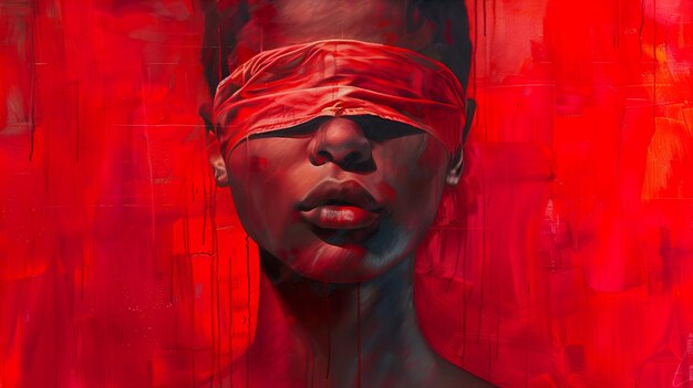 Photo a painting of a woman with a red cover over her eyes