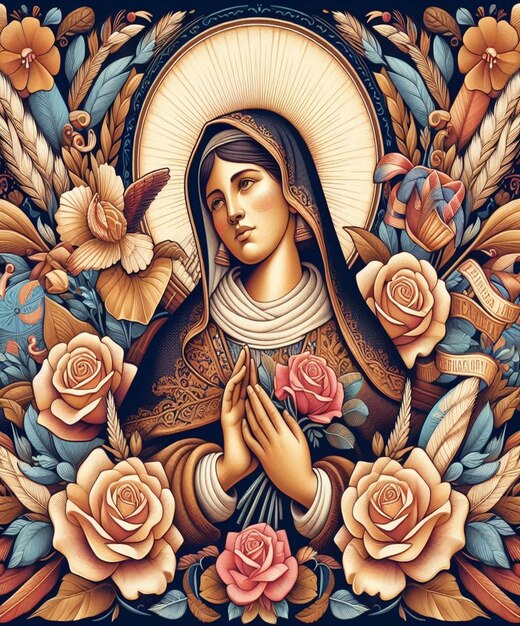 a painting of a woman with roses and the words  god  on it