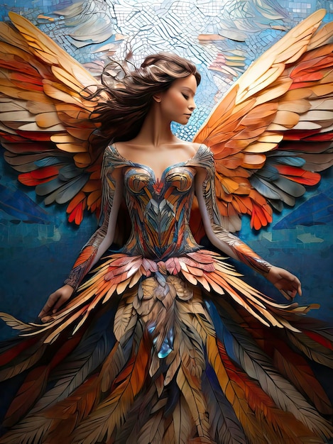 a painting of a woman with wings that says  angel