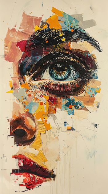 a painting of a womans eye with a blue eye