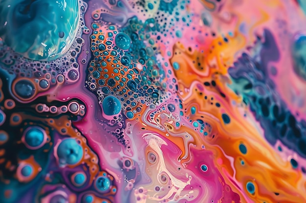 Photo a painting of a womans face is covered in colorful liquid