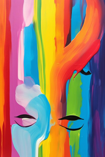 Photo a painting of a womans face with a colorful background