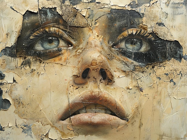 a painting of a womans face with a paint missing