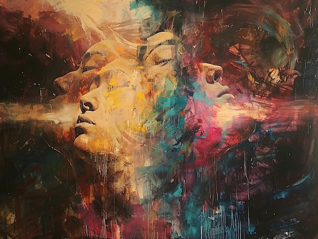 a painting of a womans face with the word  on it