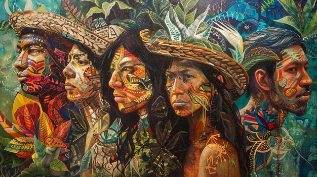 a painting of women with a hat and the word quot native quot on it