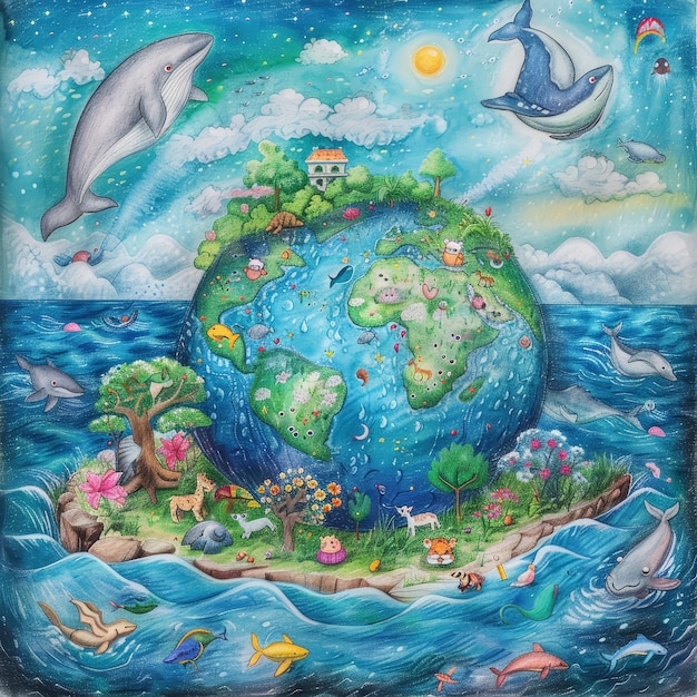 a painting of a world with animals