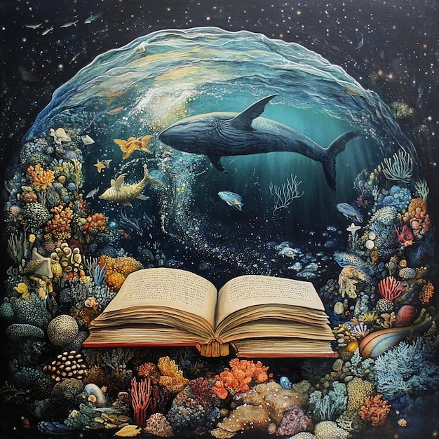 Photo a painting of a world with a whale and the words quot whale quot on it