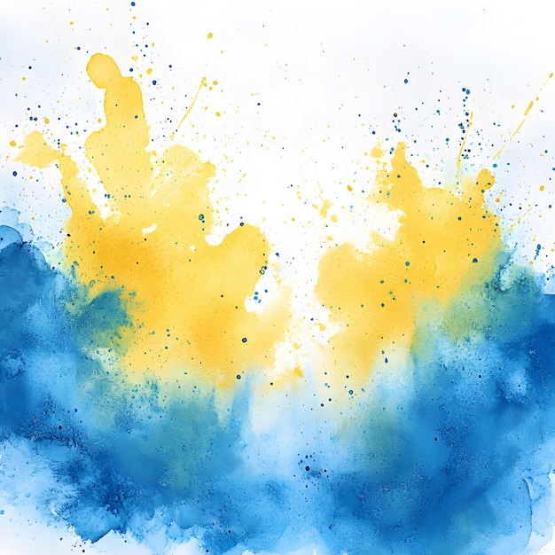 Photo a painting of a yellow and blue sky with a yellow and blue splash of paint