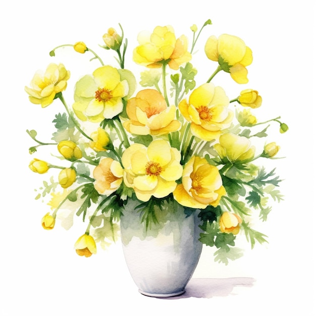 A painting of yellow flowers in a vase