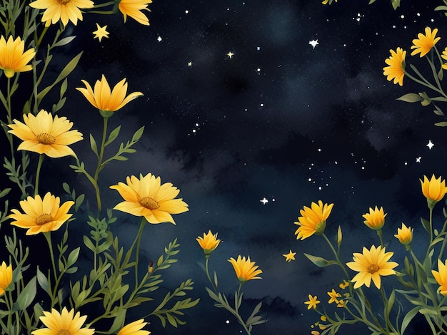 a painting of yellow flowers with the stars in the background