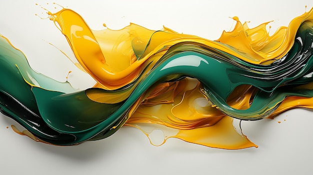 A painting of yellow and green paint with a green background.