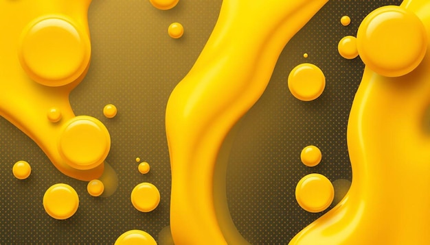 Photo a painting of yellow liquid with orange bubbles and a brown background