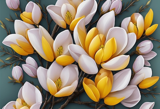 A painting of a yellow magnolia flower.