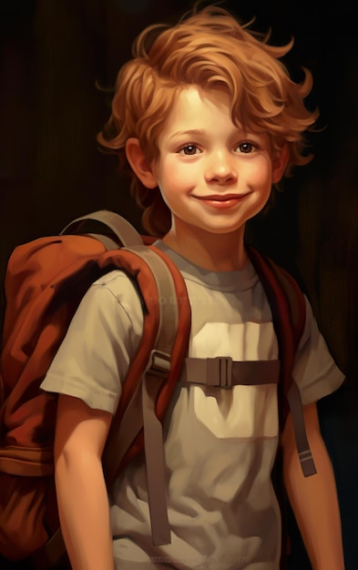 A painting of a young boy with a backpack generative ai image