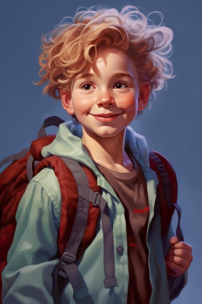 A painting of a young boy with a backpack generative ai image