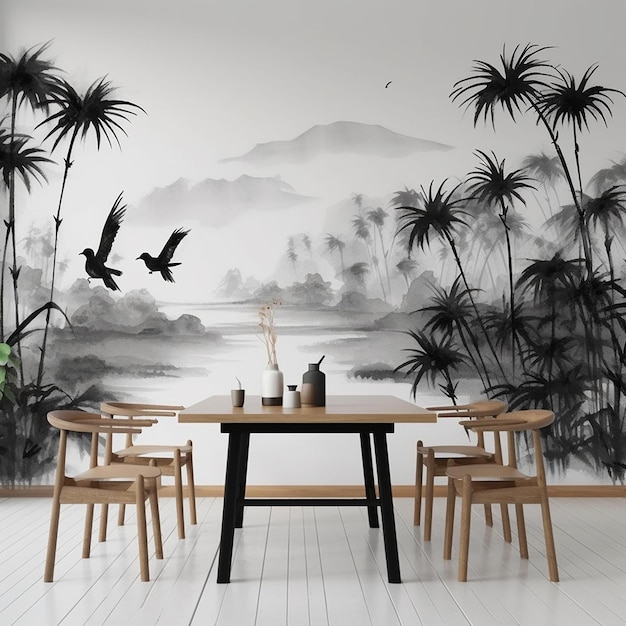 Paintings Chinese extraordinary beautiful black white sitting area Generative AI