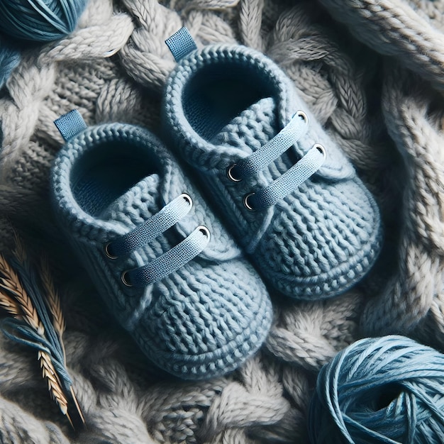 a pair of baby shoes with a blue band on them