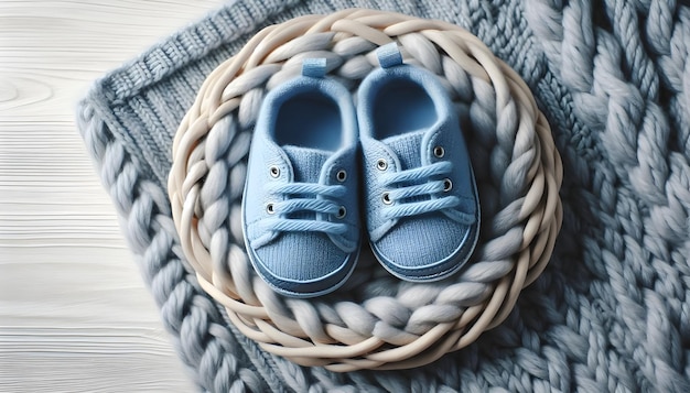 Photo a pair of baby shoes with a blue shoe on the front