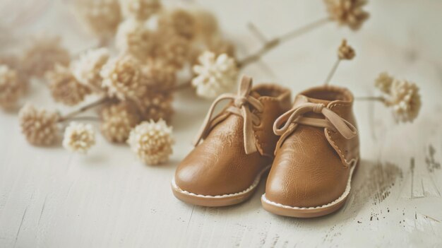 Photo a pair of baby shoes with a bow on the front