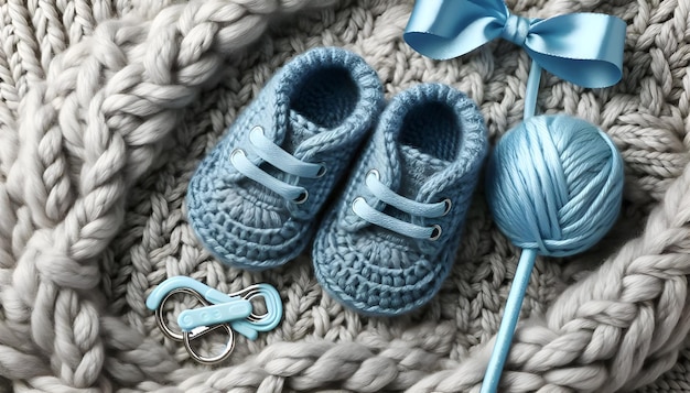 a pair of baby shoes with a bow on the top of them