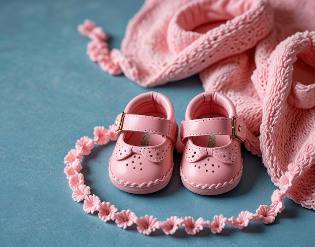 Photo a pair of baby shoes with a pink cloth on them