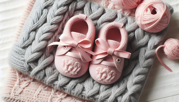 Photo a pair of baby shoes with a ribbon tied around the bottom