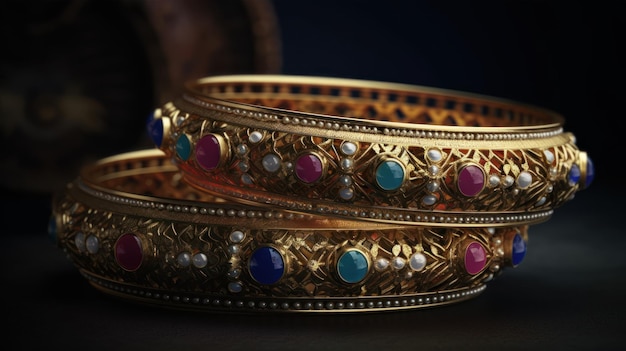 A pair of bangles with different colored stones