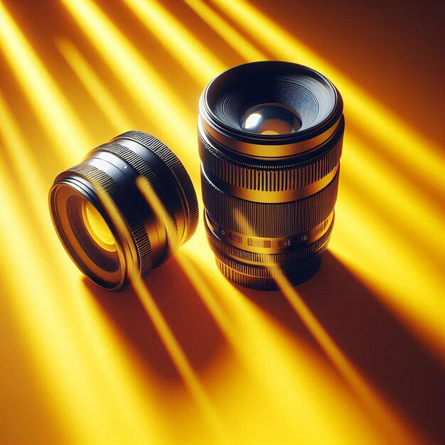 a pair of binoculars with the yellow background behind them