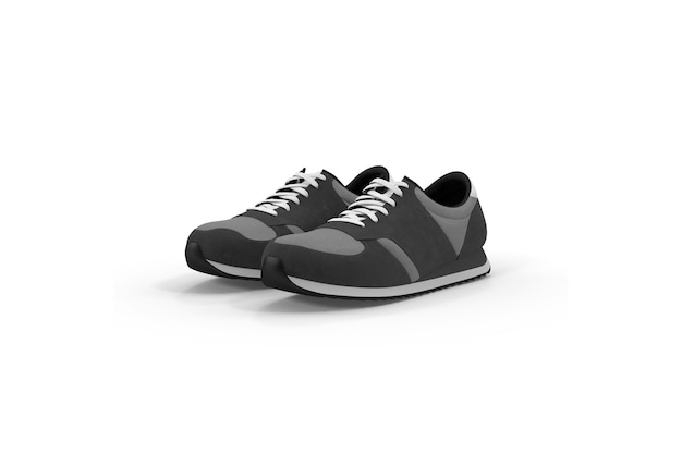 A pair of black and grey shoes with white laces.