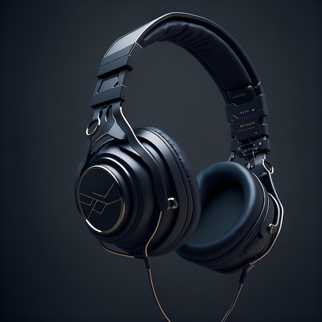 A pair of black headphones with a strap that says p. t.