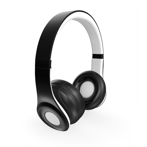 A pair of black headphones with a white background.