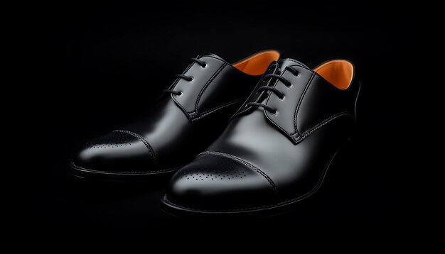 Photo a pair of black shoes with orange trim and black leather