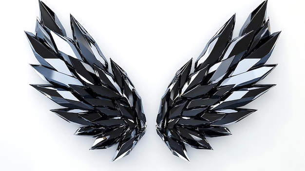 Photo a pair of black and silver metallic wings on a white background