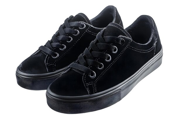 a pair of black sneakers with a white background