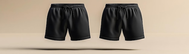 Pair of Black Sports Shorts 3D Illustration on Minimalist Background