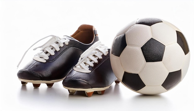 Photo a pair of black and white shoes with white laces and a soccer ball