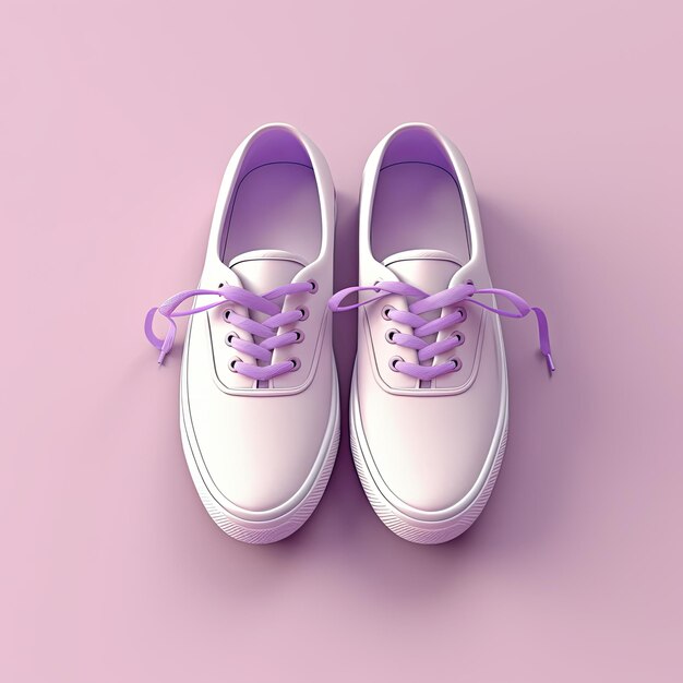 Pair of Blank White Sneakers with Purple Laces on a Pink Background Generative AI