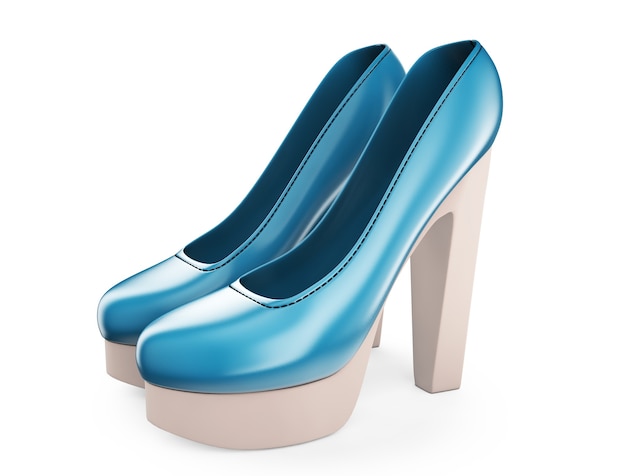 A pair of Blue color women's high-heel shoes 3d illustration