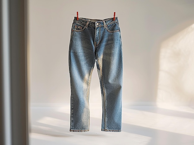 Photo a pair of blue jeans with a red clasp