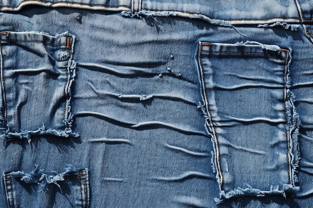 A pair of blue jeans with a rip in the middle