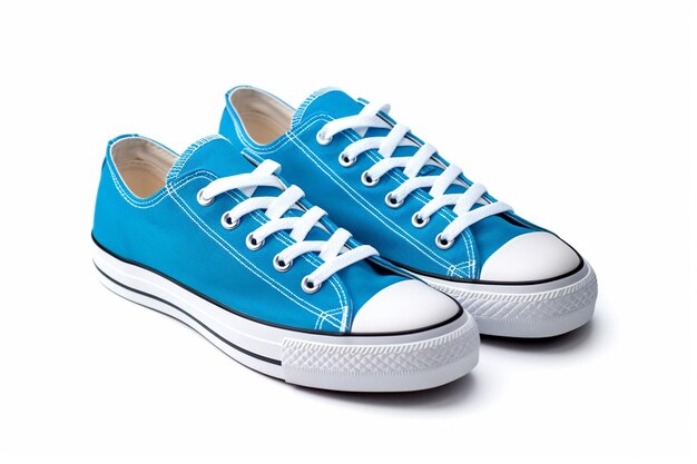 a pair of blue sneakers on a white background fash