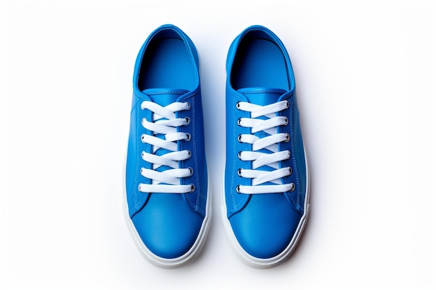 a pair of blue sneakers on a white background fash