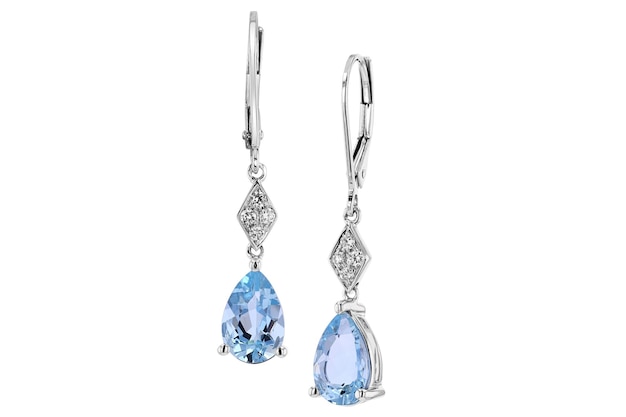 A pair of blue topaz earrings with diamonds