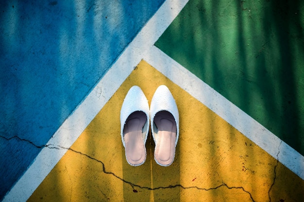 A Pair of Bride's Shoes for a Traditional Wedding Ceremony in Indonesia