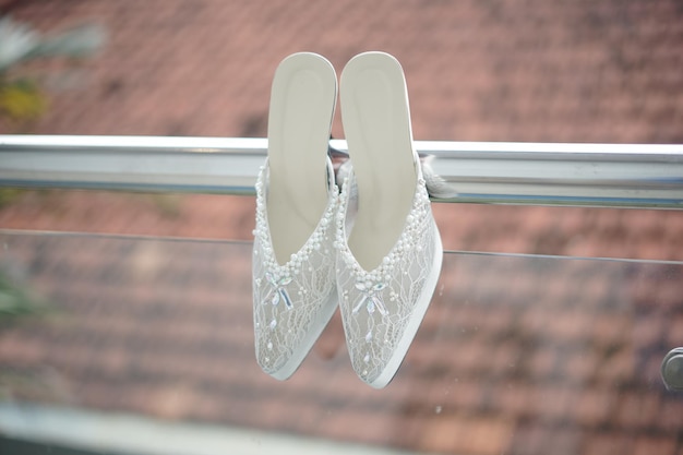 A Pair of Bride's Shoes for Wedding Ceremony