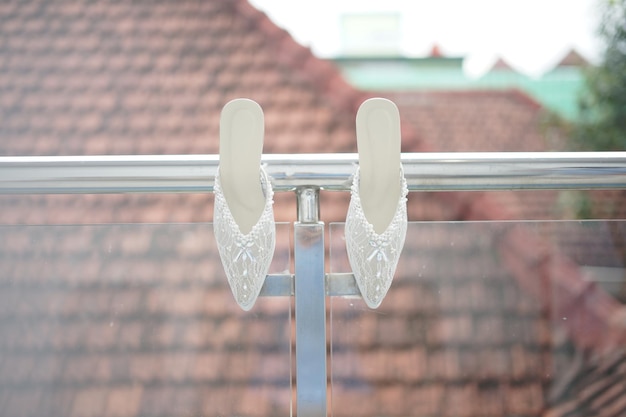 A Pair of Bride's Shoes for Wedding Ceremony