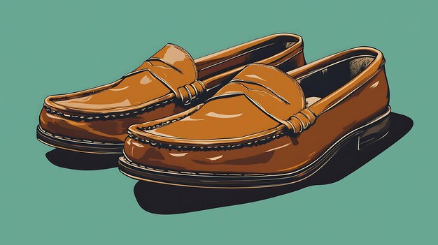 Photo a pair of brown leather loafers with a teal background