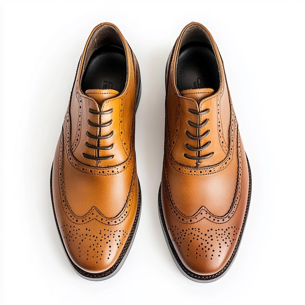 Photo a pair of brown shoes with a brown sole and the word  brown  on the bottom