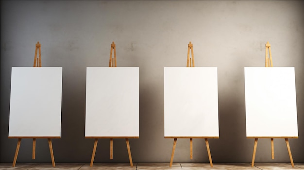 a pair of canvases stand on a wooden easel