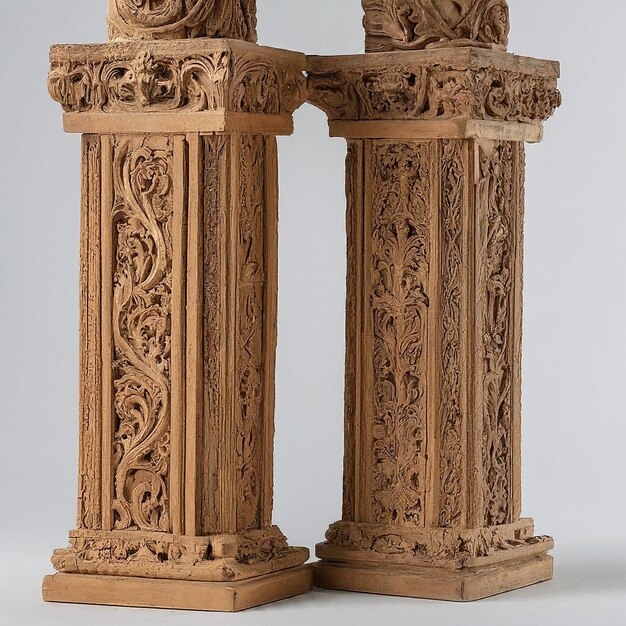 Photo a pair of carved wooden columns with the words quot the quot on the top quot